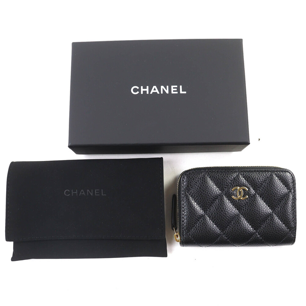 CHANEL Authentic Black Caviar Leather Logo Wallet - Picture 2 of 9